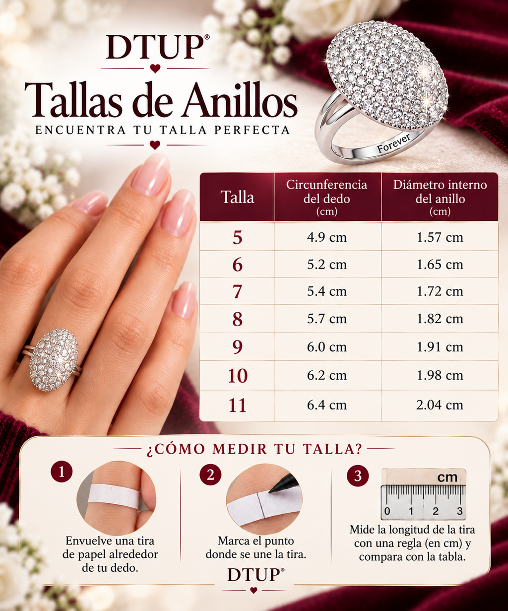 DTUP guía de tallas de anillos #5 a #11 en centímetros