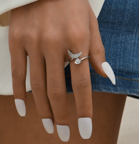 Anillo Plata Elegante Diamante Cola De Sirena Regalo De Lujo