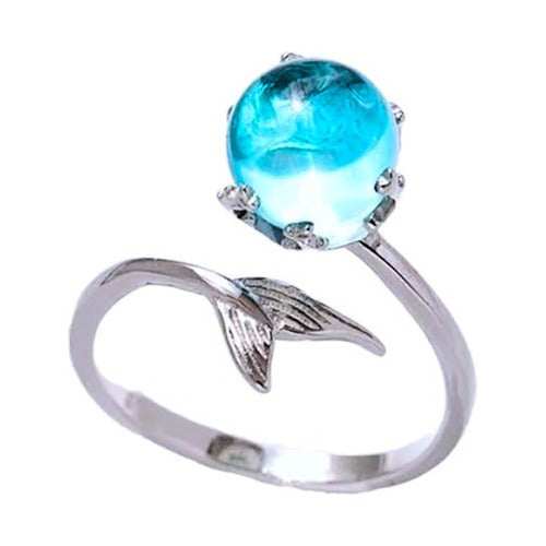Anillo Cola De Sirena Gota Azul Plata Ley S925 La Sirenita