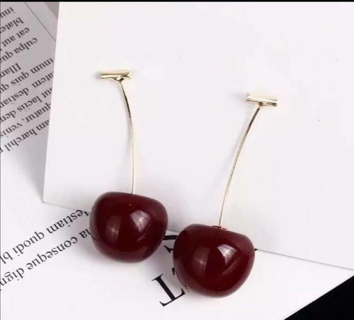 Elegantes Aretes Largos De Cereza Chapados En Oro 10k Dtup®