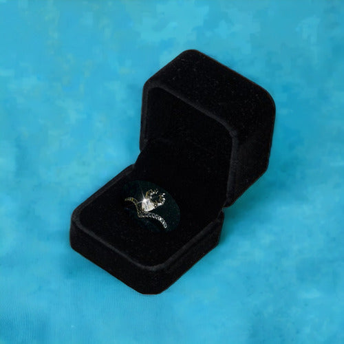 Anillo Negro Hada Madrina Corazón Princesas C/estuche Dtup®