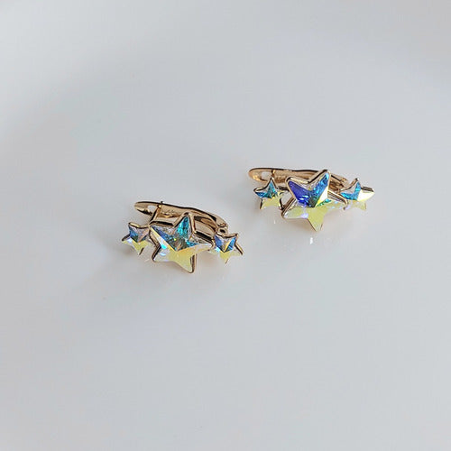 Finos Aretes De Moda Estrellas Brillantes Baño De Oro De 24k