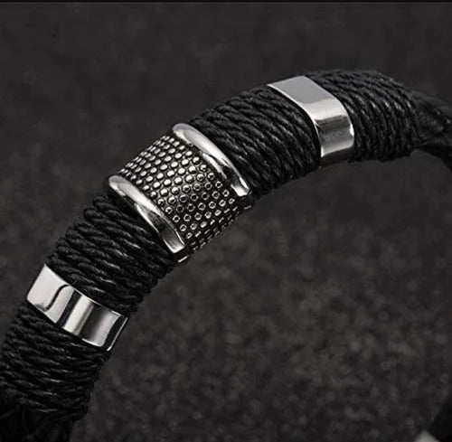 Pulsera Para Hombre Piel Cuero Genuino Broche Magnético