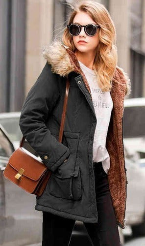 Abrigo Largo De Moda Afelpado Gorro Ligero Calidad Premium