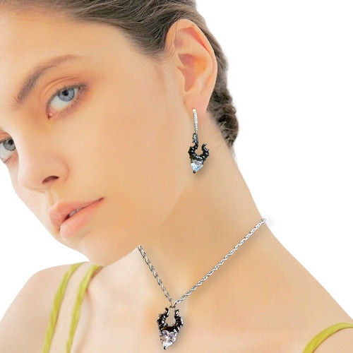 Set De Joyeria Circonias Platino Negro Malefica Dtup®