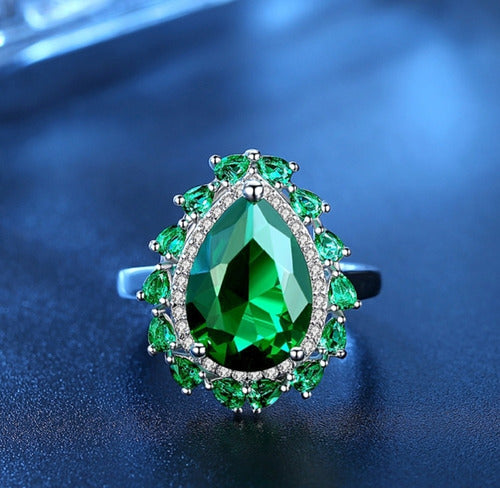 Set Joyería Fina Esmeralda Collar, Aretes, Pulsera Y Anillo