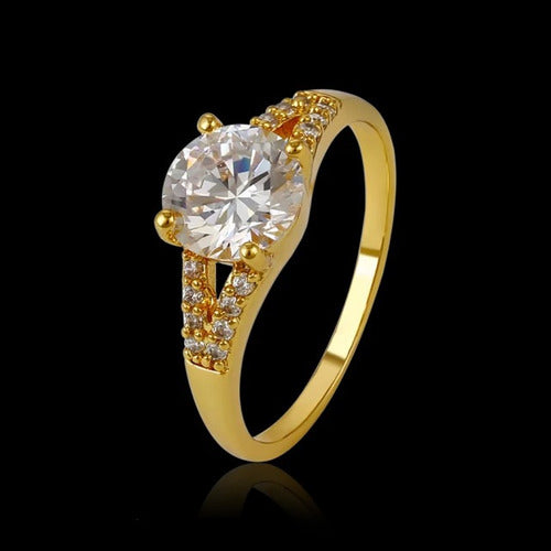 Anillo Compromiso Chapado En Oro De 18k Piedra Grande