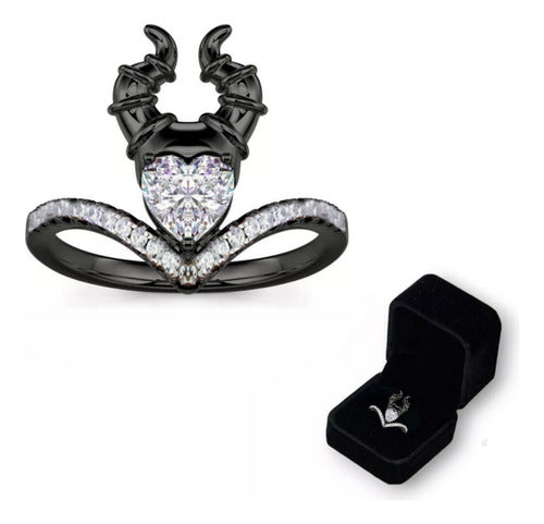 Anillo Negro Hada Madrina Corazón Princesas C/estuche Dtup®