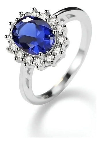 Anillo Solitario Lady Di Plata 925 Y Oro Blanco Zafiro Dtup®