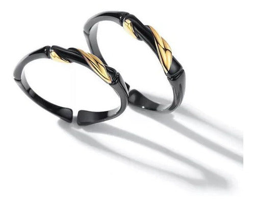 Set Anillos Pareja Calidad Oro Negro Bambú Elegante Regalo
