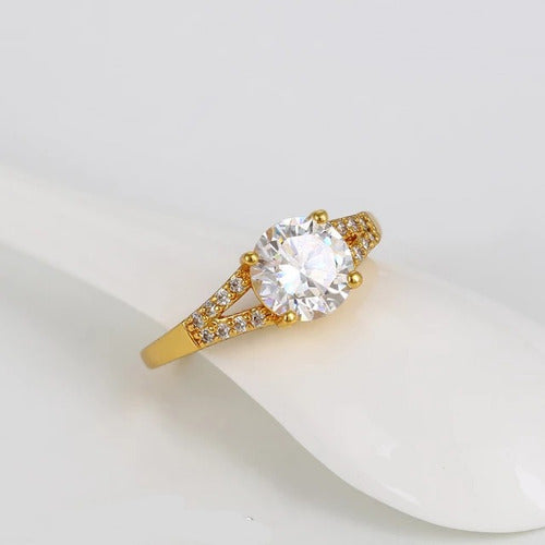 Anillo Compromiso Chapado En Oro De 18k Piedra Grande