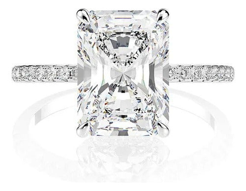 Anillo Compromiso Corte Esmeralda Plata 925 Oro Blanco 18k