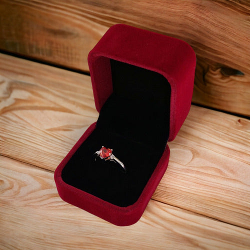 Anillo De Compromiso De Corazón Rojo Circoniasplata Dtup®