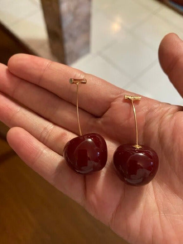Aretes Largos De Cereza Moda Coreana Oro Laminado Dtup®
