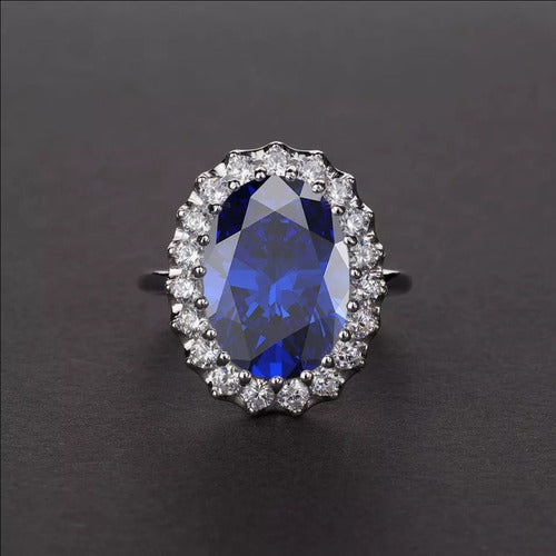 Anillo Princesa Lady Di Oro Blanco Piedra Grande 14 Mm