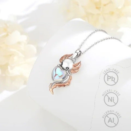 Collar Ajolote Piedra Lunar Plata .925 Oro Blanco 18k Dtup®