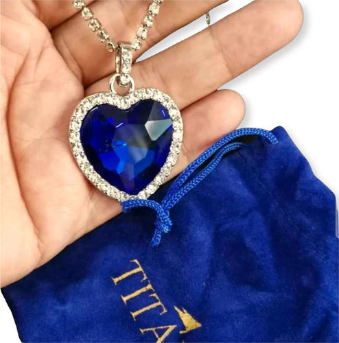 Collar Titanic Corazón + Estuche Azul + Bolsita Titanic
