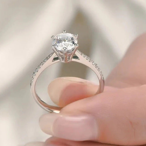 Anillo Solitario De Compromiso Plata Fina S925 Diamante Ct