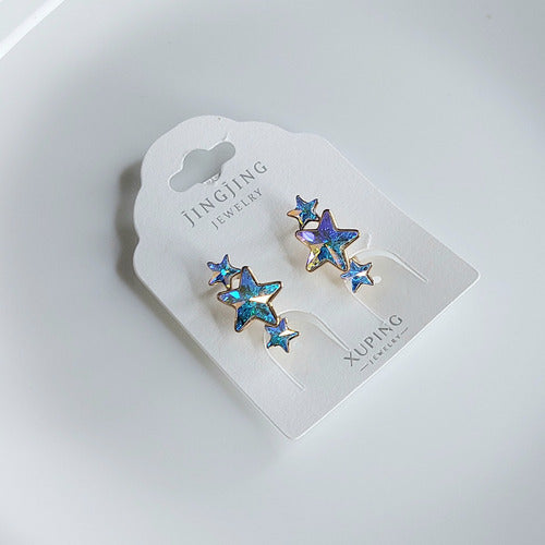 Finos Aretes De Moda Estrellas Brillantes Baño De Oro De 24k