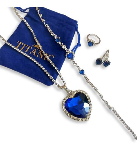 Set Collar, Anillo, Aretes Y Pulsera Titanic Corazón Plata