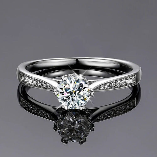 Anillo Solitario De Compromiso Plata Fina S925 Diamante Ct