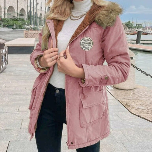 Abrigo Largo De Moda Afelpado Gorro Ligero Calidad Premium