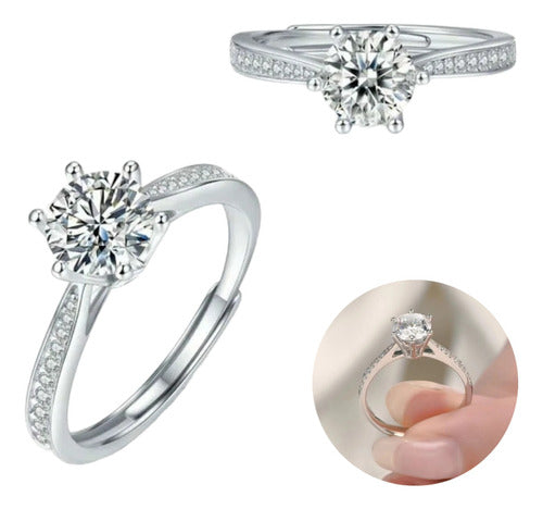 Anillo Solitario De Compromiso Plata Fina S925 Diamante Ct