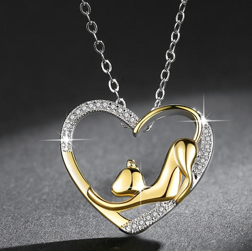 Collar Corazón Kitten Gato Tierno Kawaii Elegante Plata Oro