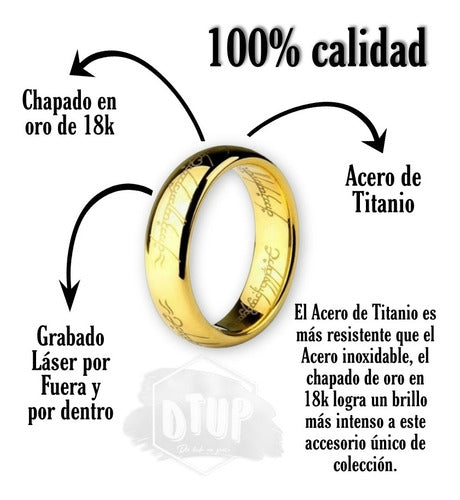 Anillo Solitario Dtup Señor De Los Anillos Acero Oro