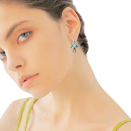 Finos Aretes De Moda Estrellas Brillantes Baño De Oro De 24k