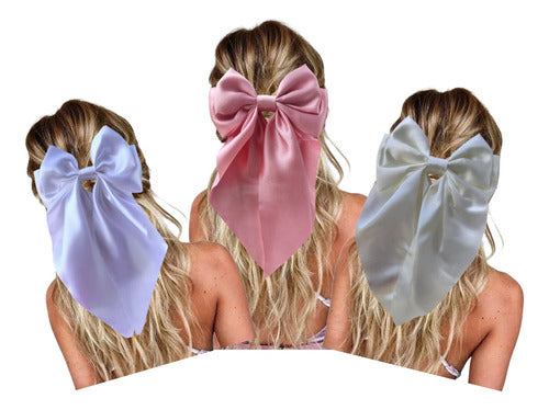 Set 3 Moño Grande Elegante Listón Satén Aesthetic Coquette