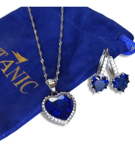 Set Collar Y Aretes Corazón Del Mar Titanic Plata