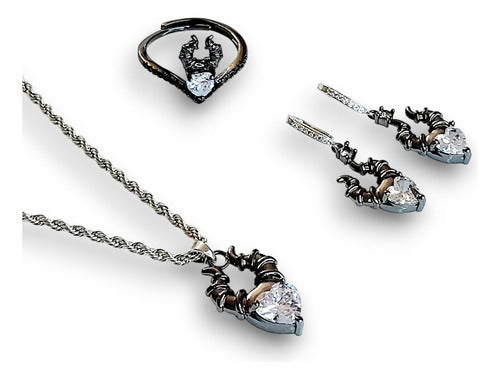 Set De Joyeria Circonias Platino Negro Malefica Dtup®