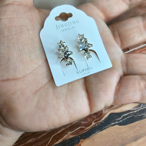 Finos Aretes De Moda Estrellas Brillantes Baño De Oro De 24k