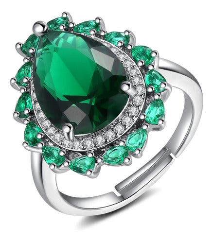 Set Joyería Fina Esmeralda Collar, Aretes, Pulsera Y Anillo