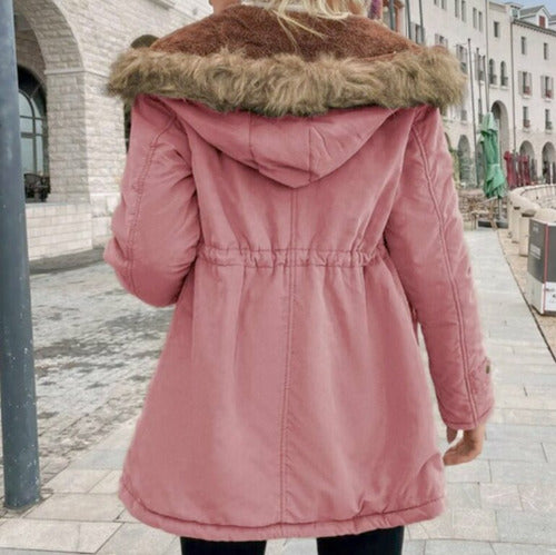 Abrigo Largo De Moda Afelpado Gorro Ligero Calidad Premium