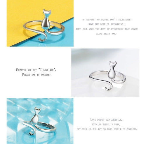 Anillo Kitten Elegante Plata Gato Regalo Minino Cat Kawaii