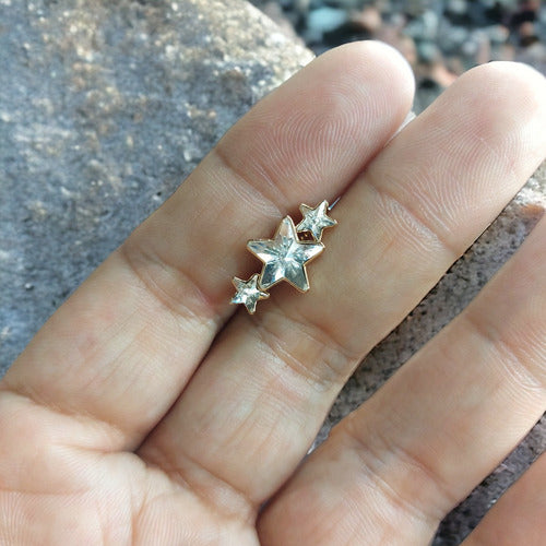 Finos Aretes De Moda Estrellas Brillantes Baño De Oro De 24k