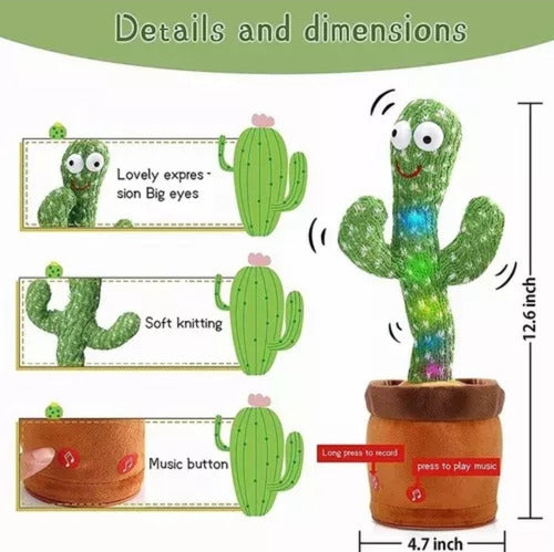 Juguete Didáctico Cactus Bailarin Recargable Luz Y Sonido