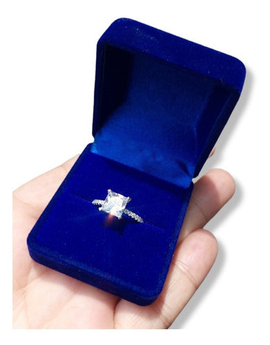 Anillo D/compromiso Elegante Diamante Cuadrado Plata Alemana