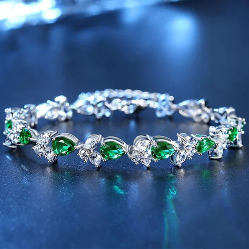 Set Joyería Fina Esmeralda Collar, Aretes, Pulsera Y Anillo