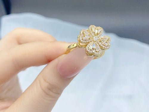 Anillo De Flor Giratorio Anti Estrés Chapado En Oro De 18k