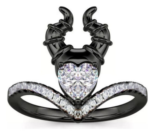 Anillo Negro Hada Madrina Corazón Princesas C/estuche Dtup®