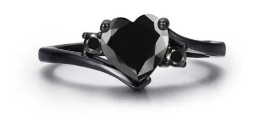 Elegante Anillo De Corazón Oro Negro Diamante Black Gold N