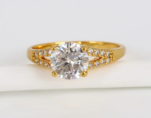 Anillo Compromiso Chapado En Oro De 18k Piedra Grande