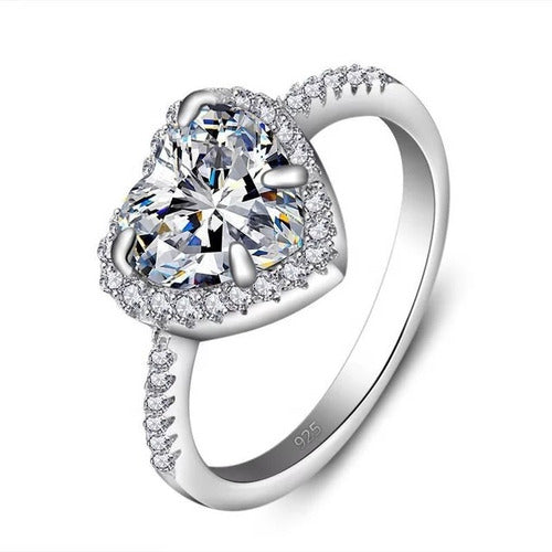 Anillo De Compromiso Corazón Corte Diamante Plata 925 Dtup®