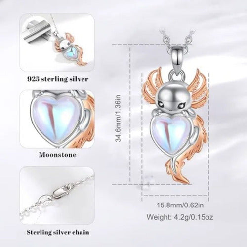 Collar Ajolote Piedra Lunar Plata .925 Oro Blanco 18k Dtup®