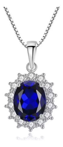 Collar Elegante Diseño Lady Di Zafiro Plata S925 Oro Blanco