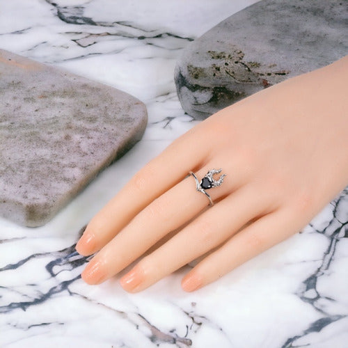 Anillo Compromiso Maléfica Oro Blanco Plata .925 Negro Dtup®