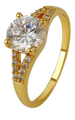 Anillo Compromiso Chapado En Oro De 18k Piedra Grande